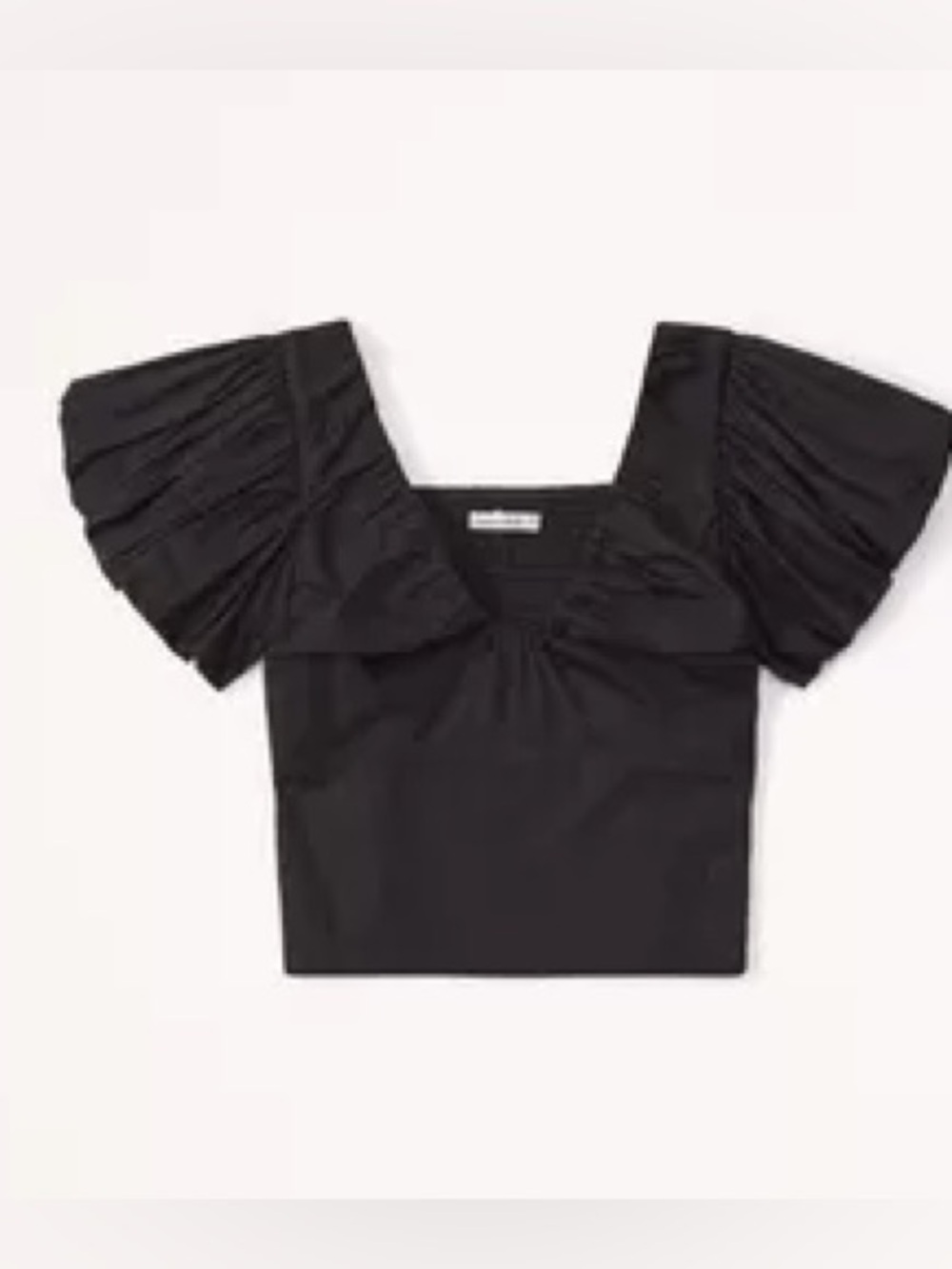 NWT Abercrombie & Fitch Black Drama Puff Sleeve Poplin Smocked Crop Top